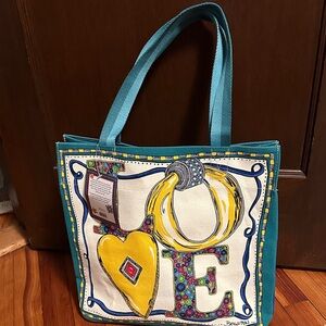 Brighton Teal and Yellow Love Tote Bag